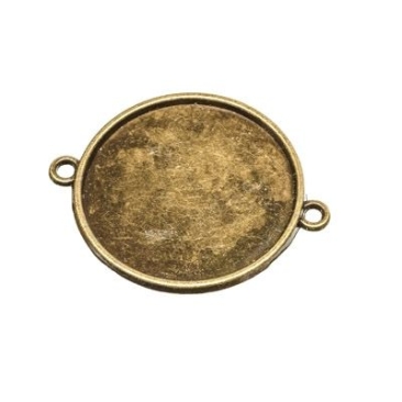 Pendant/setting for cabochons, round 25 mm, 2 eyelets, antique bronze-coloured