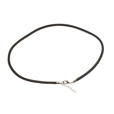 Halsband / Collier, Seidengeflecht mit Kautschukkern, Durchmesser 3 mm, Länge 45 cm + 3 cm verlängerung, Verschluss silberfarben