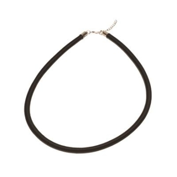 Necklace, silk braid with rubber core, diameter 5 mm, length 47 cm + 5 cm extension, clasp silver-coloured