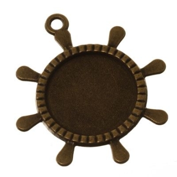 Pendentif/support pour cabochons roue de gouvernail, 20 mm, bronze antique