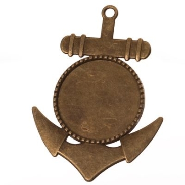 Pendant/setting for cabochons anchor, 30 mm, antique bronze-coloured