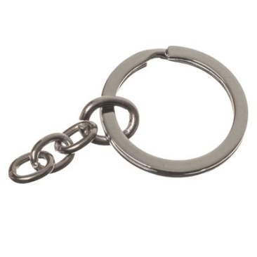 Porte-clés plat, diamètre 28 mm, avec chaînette, argenté