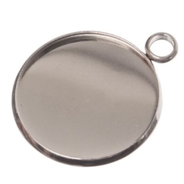 Pendant for cabochons stainless steel, round 20 mm, silver-coloured