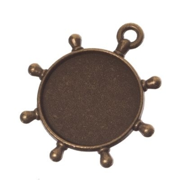 Pendentif pour cabochons roue de gouvernail, rond 20 mm, couleur bronze