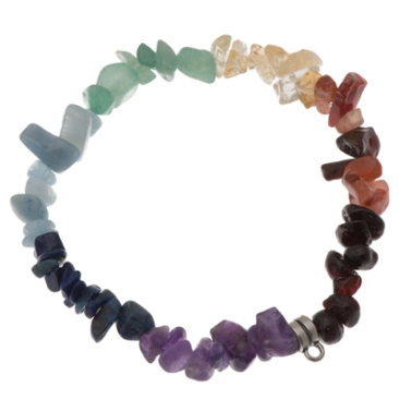 Prefabricated bracelet chakra gems, elastic, with eyelet for pendant, transparent/silver-coloured