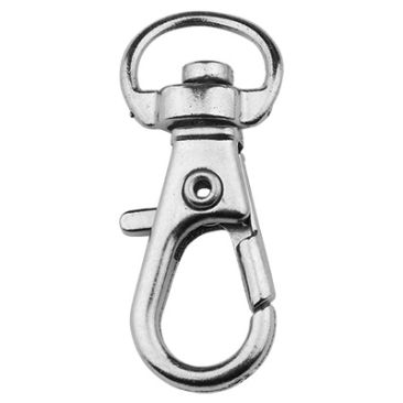Carabiner with rotating loop/swivel, old silver colour, 30.5 x 12.5 mm