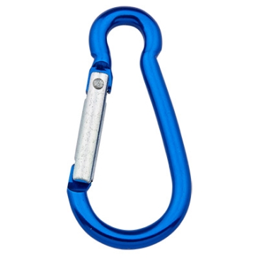 Aluminium carabiner for climbing rope, key ring, blue, 50 x 24 mm