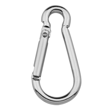 Aluminium carabiner for climbing rope, key ring, silver coloured, 48.5 x 23 mm