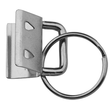 Porte-clés brut avec anneau rond (diamètre 24 mm) et pince à ruban (largeur 21 mm), argenté