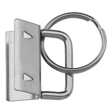 Schlüsselring Rohling  mit rundem Schlüsselring (Durchmesser 24 mm) und Bandklemme (Breite 26,5 mm), silberfarben