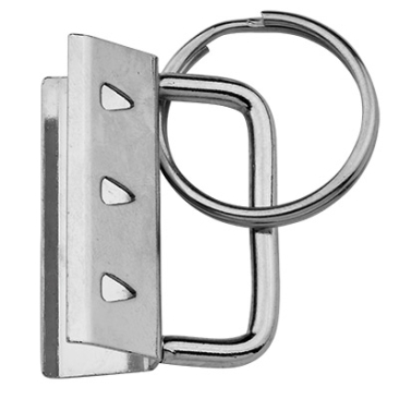 Porte-clés brut avec anneau rond (diamètre 24 mm) et pince à ruban (largeur 32,5 mm), argenté