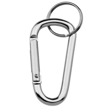 Aluminium carabiner with key ring, oval, silver coloured, 71 x 29.5 mm