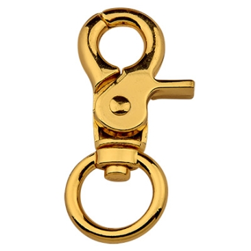 Carabiner with rotating eye/swivel, gold-coloured, 46 x 21.5 mm