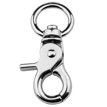 Carabiner with rotating loop/swivel, old silver colour, 46 x 21.5 mm