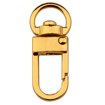 Carabiner with rotating eye/swivel, light gold-coloured, 33.5 x 13.5 mm