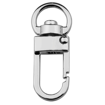 Carabiner with rotating loop/swivel, old silver colour, 33.5 x 13.5 mm