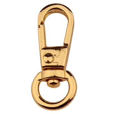 Carabiner with rotating eye/swivel, light gold-coloured, 31.5 x 13.5 mm