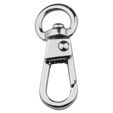 Carabiner with rotating loop/swivel, old silver colour, 31.5 x 13.5 mm