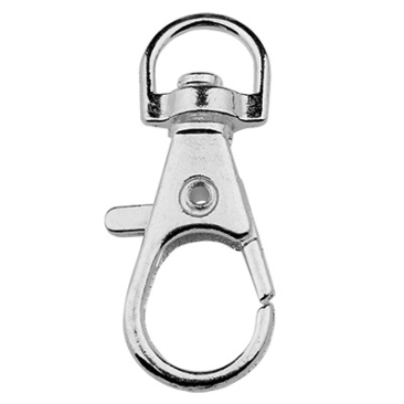 Carabiner with rotating loop/swivel, silver-coloured, 35 x 15 mm