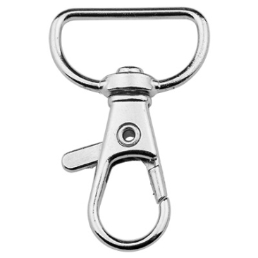 Carabiner with rotating loop/swivel, antique silver colour, 38 x 24.5 mm
