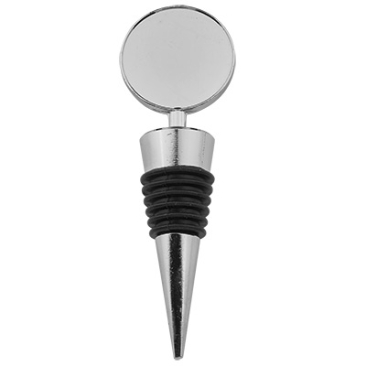 Bottle stopper with setting for cabochons (round 30 mm), 103 x 33 x 21mm, silver-coloured