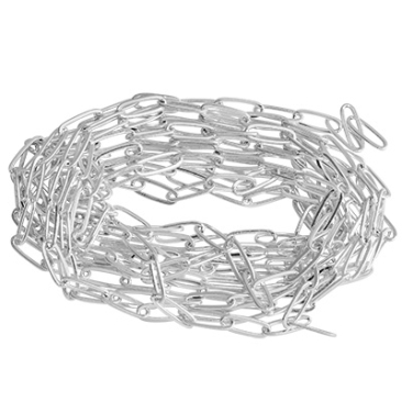 Brass Paperclip Chain, flat oval chain links 11 x 4.3 x 0.7 mm, silver coloured, bag with 2 metres