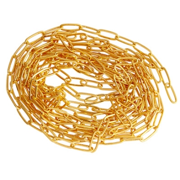 Brass Paperclip Chain, flat oval chain links 11 x 4.3 x 0.7 mm, gold-coloured, bag with 2 metres