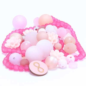 ROSA/PINK - Wundertüte mit 100 Gramm Perlen und Anhängern