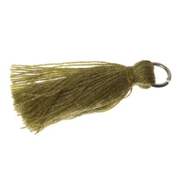 Tassel/tassel, 25 - 30 mm, cotton yarn with eyelet (silver-coloured), olive green