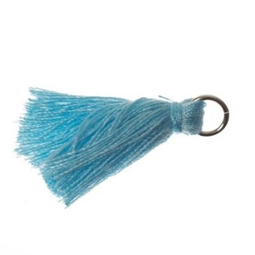 Quaste/Troddel, 25 - 30 mm, Baumwollgarn mit Öse (silberfarben), hellblau