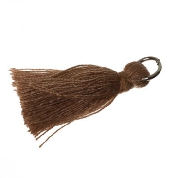 Tassel/tassel, 25 - 30 mm, cotton yarn with eyelet (silver-coloured), light brown