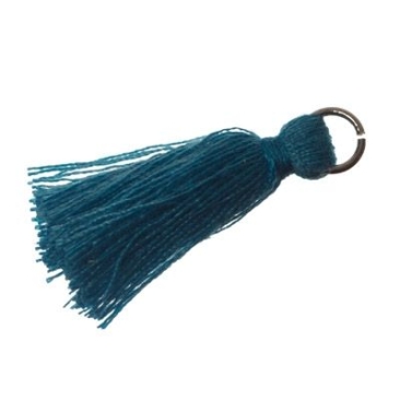 Tassel/tassel, 25 - 30 mm, cotton yarn with eyelet (silver-coloured), jean blue