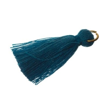 Tassel/tassel, 25 - 30 mm, cotton yarn with eyelet (gold-coloured), jean blue