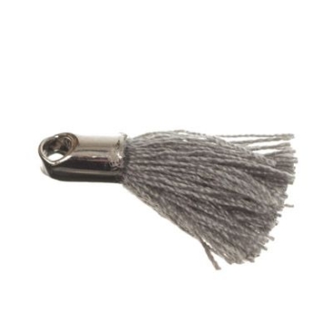 Tassel/tassel, 18 mm, cotton yarn with end cap (silver-coloured), grey
