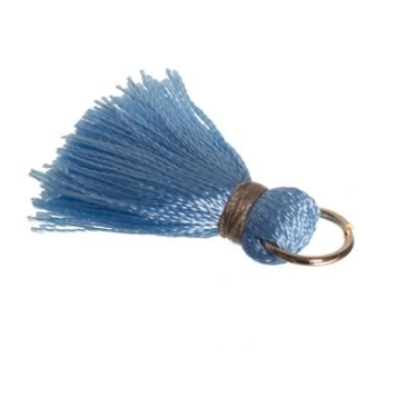 Tassel, 20 mm, artificial silk, with eyelet (gold-coloured), light blue/light brown
