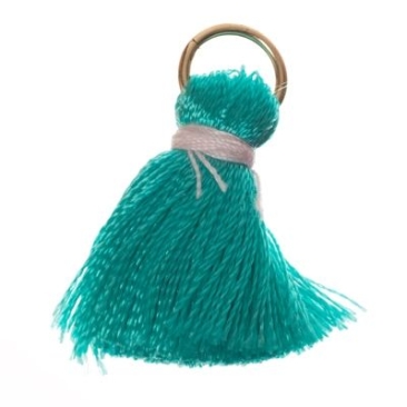 Tassel, 20 mm, artificial silk, with eyelet (gold-coloured), turquoise/grey