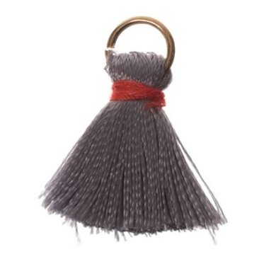 Tassel, 20 mm, artificial silk, with eyelet (gold-coloured), grey/coral