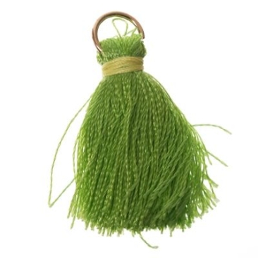 Tassel, 20 mm, artificial silk, with eyelet (gold-coloured), light green/yellow