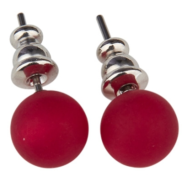 Pair of polaris stud earrings, 8 mm, raspberry red