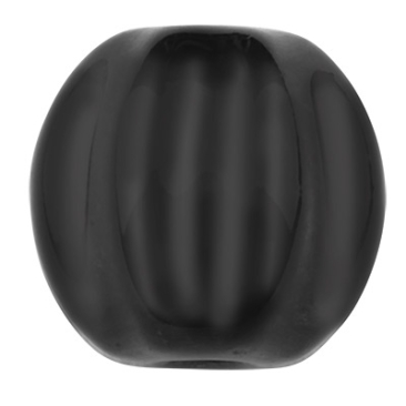 Porcelain bead, pumpkin shape, black, 13 x 12mm