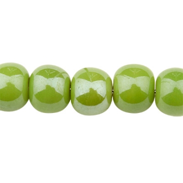 Pearlized porcelain bead, ball, yellow green, 6 mm