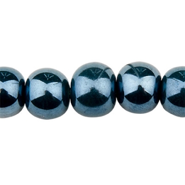 Pearlized porcelain bead, ball, dark grey, 6 mm