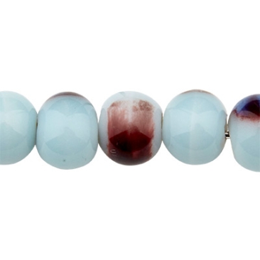 Perle en porcelaine émaillée antique, boule, bleu ciel, 6,5 x 5,5 mm