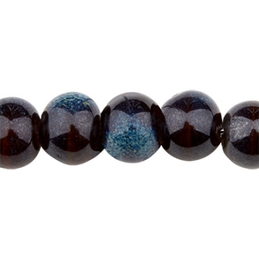 Perle en porcelaine émaillée antique, boule, bleu marine, 6,5 x 5,5 mm