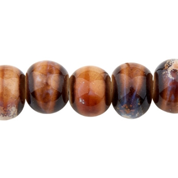 Perle en porcelaine émaillée antique, boule, marron, 6,5 x 5,5 mm