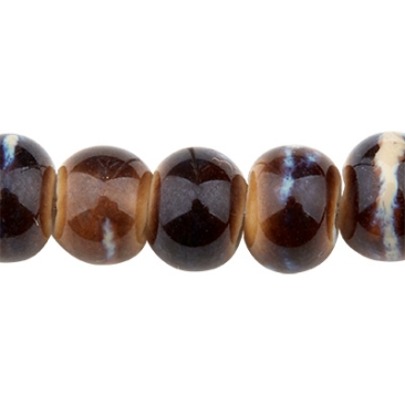 Perle en porcelaine émaillée antique, boule, brun café, 6,5 x 5,5 mm