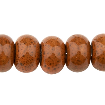 Perle en porcelaine émaillée antique, rond, brun foncé, 8 x 5,5 mm