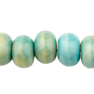 Perle en porcelaine émaillée antique, rond, turquoise, 8 x 5,5 mm