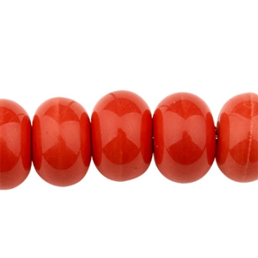 Porseleinen kraal, rondel, rood, 8 x 5,5 mm