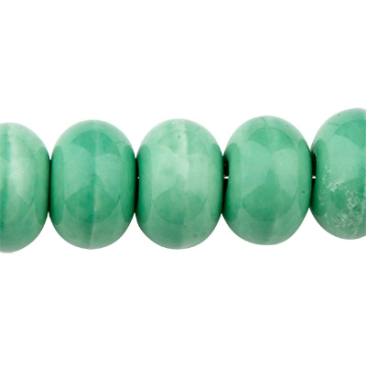 Porcelain bead, roundel, medium turquoise, 8 x 5.5 mm